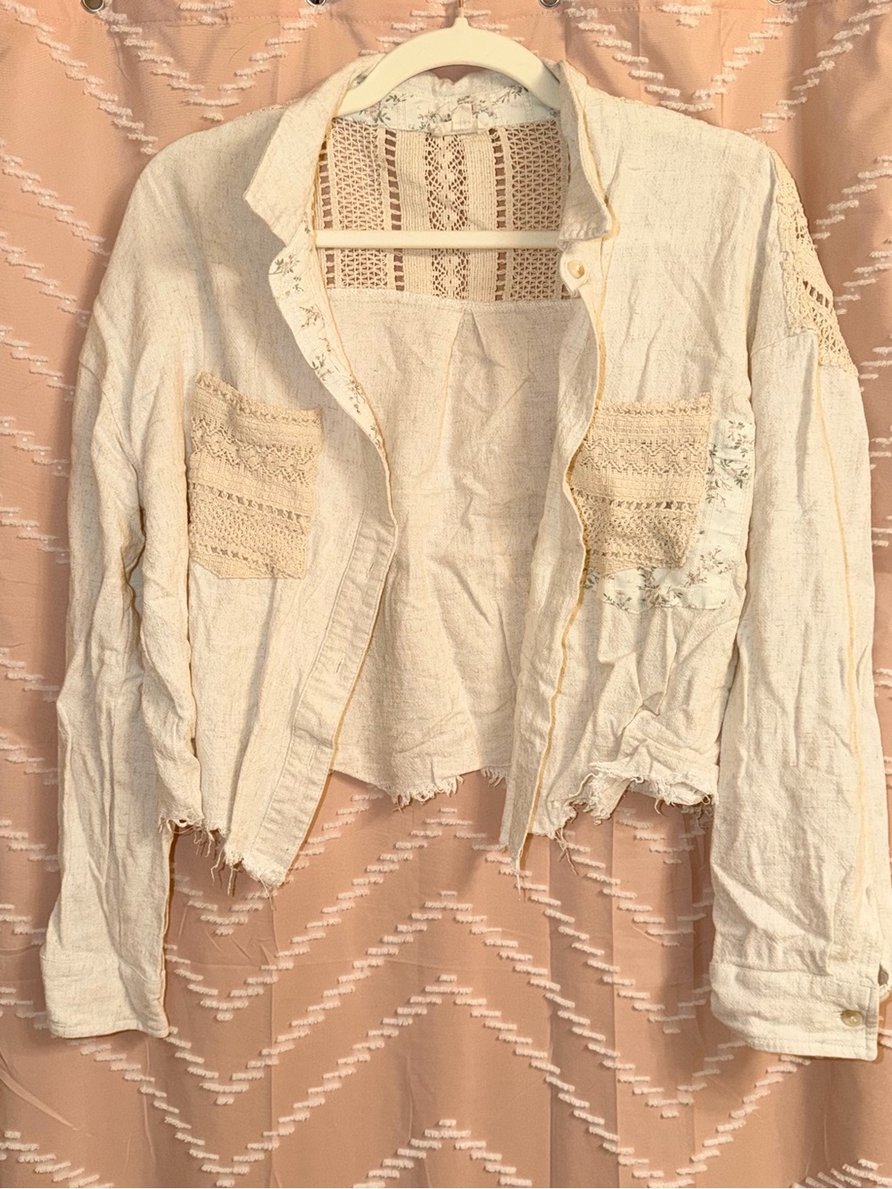 Hem & Thread Women’s Cream Crochet Pocket Jacket